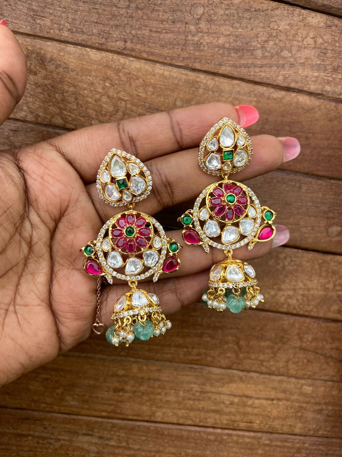 Moissanite long peacock real kundan jhumkas - Alluring Accessories