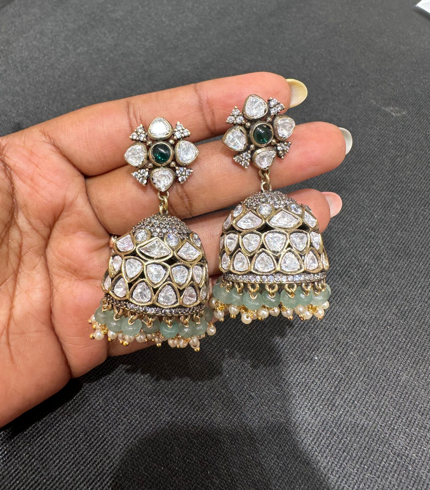 Moissanite sparkling victorian jhumkas - Alluring Accessories