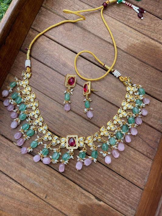 Multi coloured pastel uncut diamond necklace - Alluring Accessories