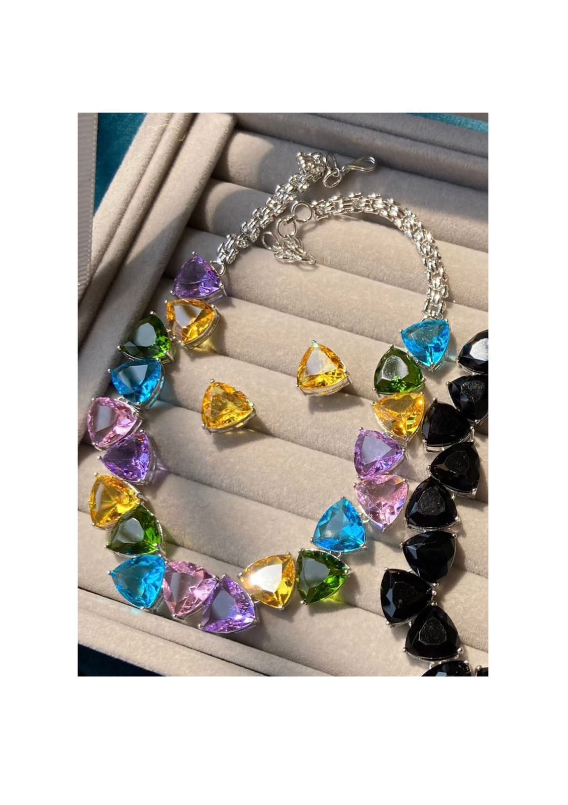 Multi coloured triangle solitaire stone necklace - Alluring Accessories