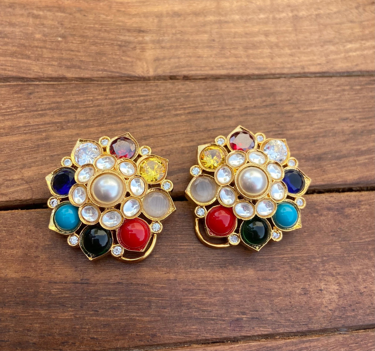 Navaratan premium quality ahmedabadi kundan  studs - Alluring Accessories