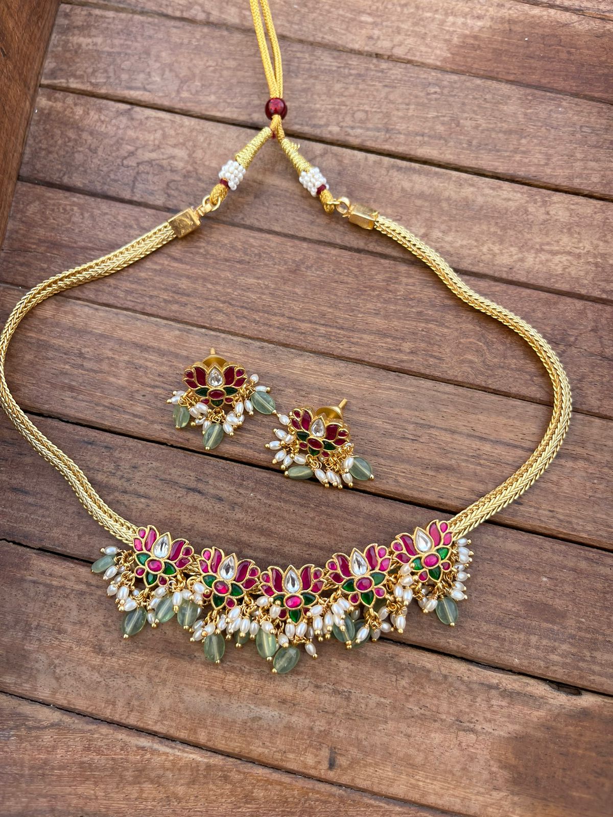 New lotus real kundan necklace with earrings - Alluring Accessories