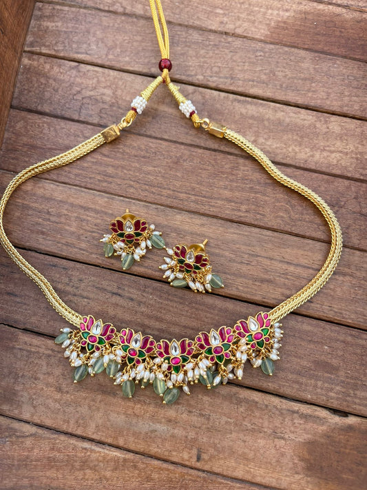 New lotus real kundan necklace with earrings - Alluring Accessories