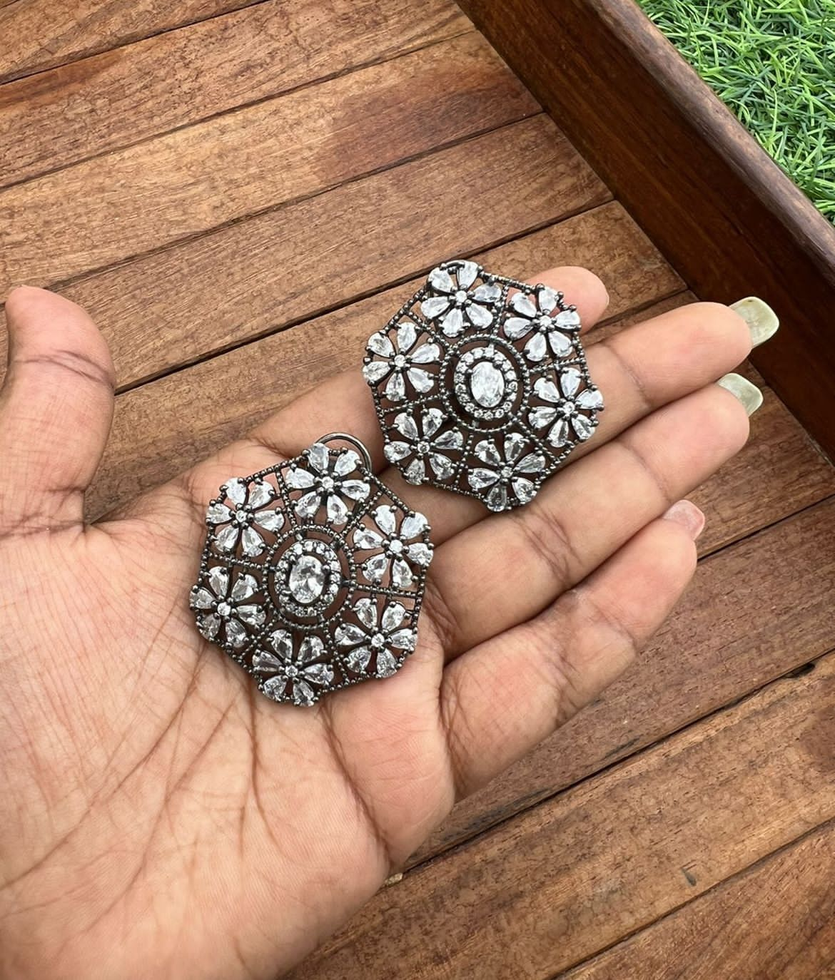 Oversized hexagon zircon studs - Alluring Accessories