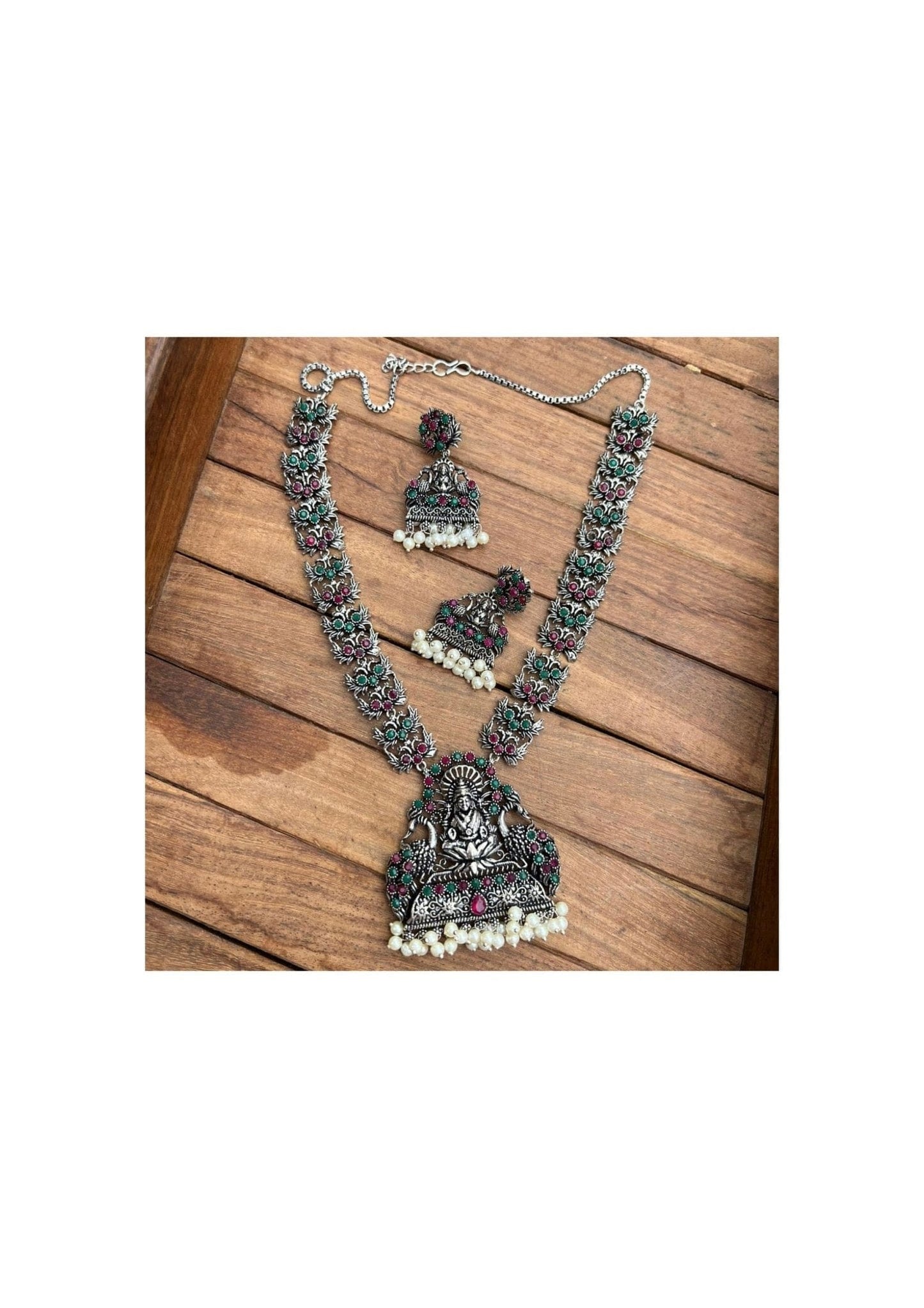 Oxidised lakshmi long necklace