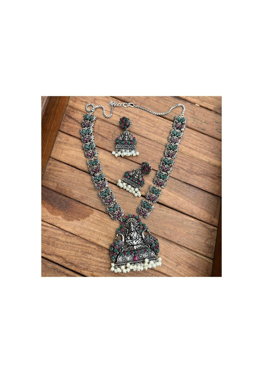Oxidised lakshmi long necklace