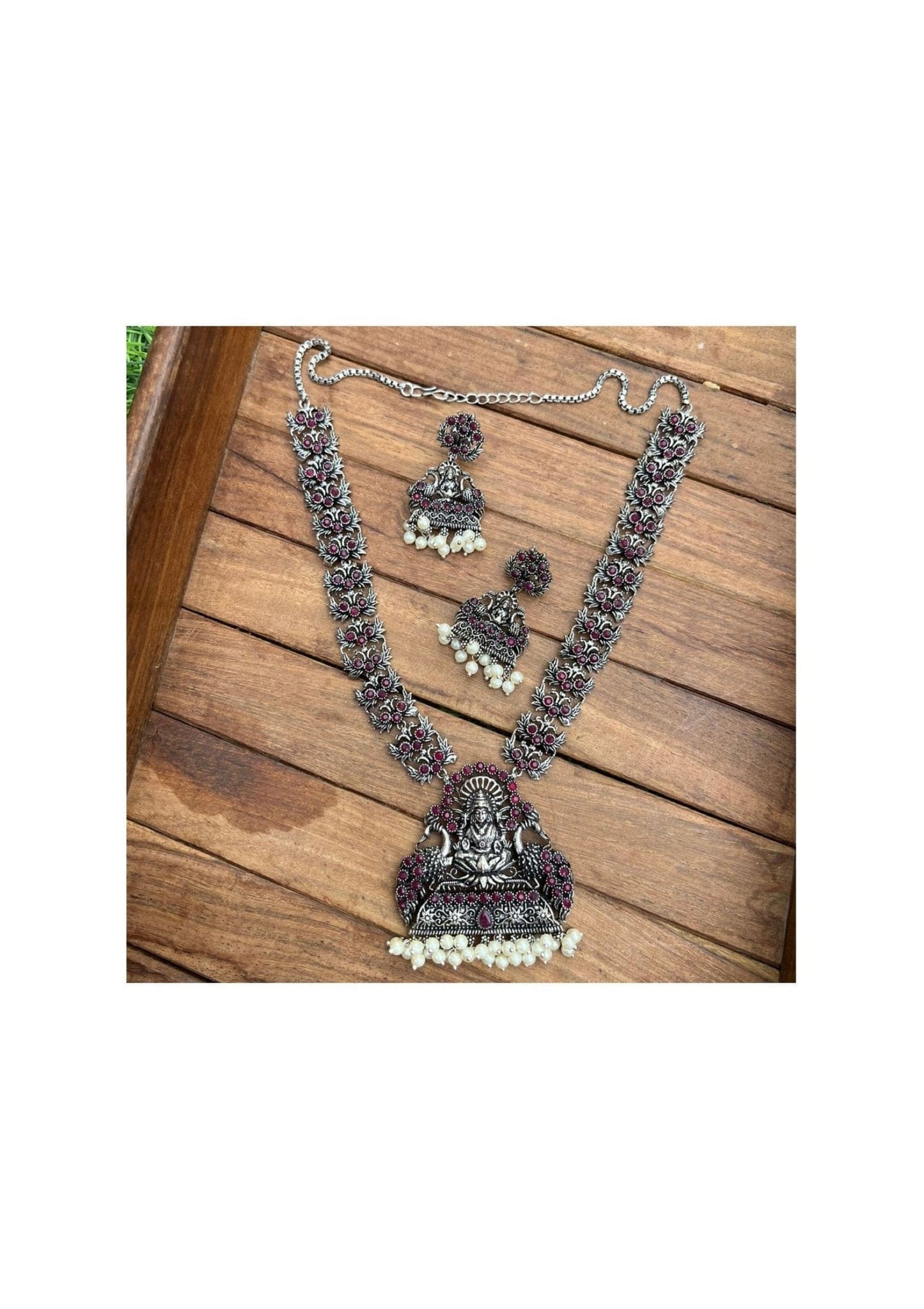 Oxidised lakshmi long necklace