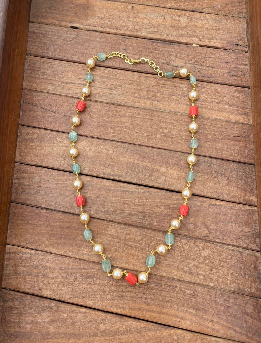 Pagadalu and strawberry green beads mala - Alluring Accessories