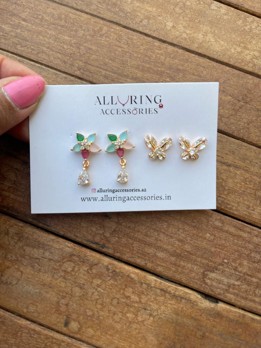 Pastel flower and butterfly studs combo - Alluring Accessories