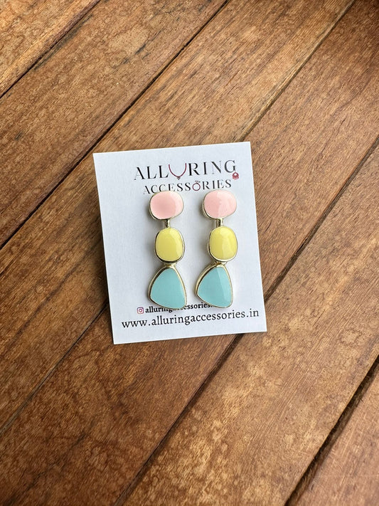 Peach yellow blue pastel hanging earrings - Alluring Accessories