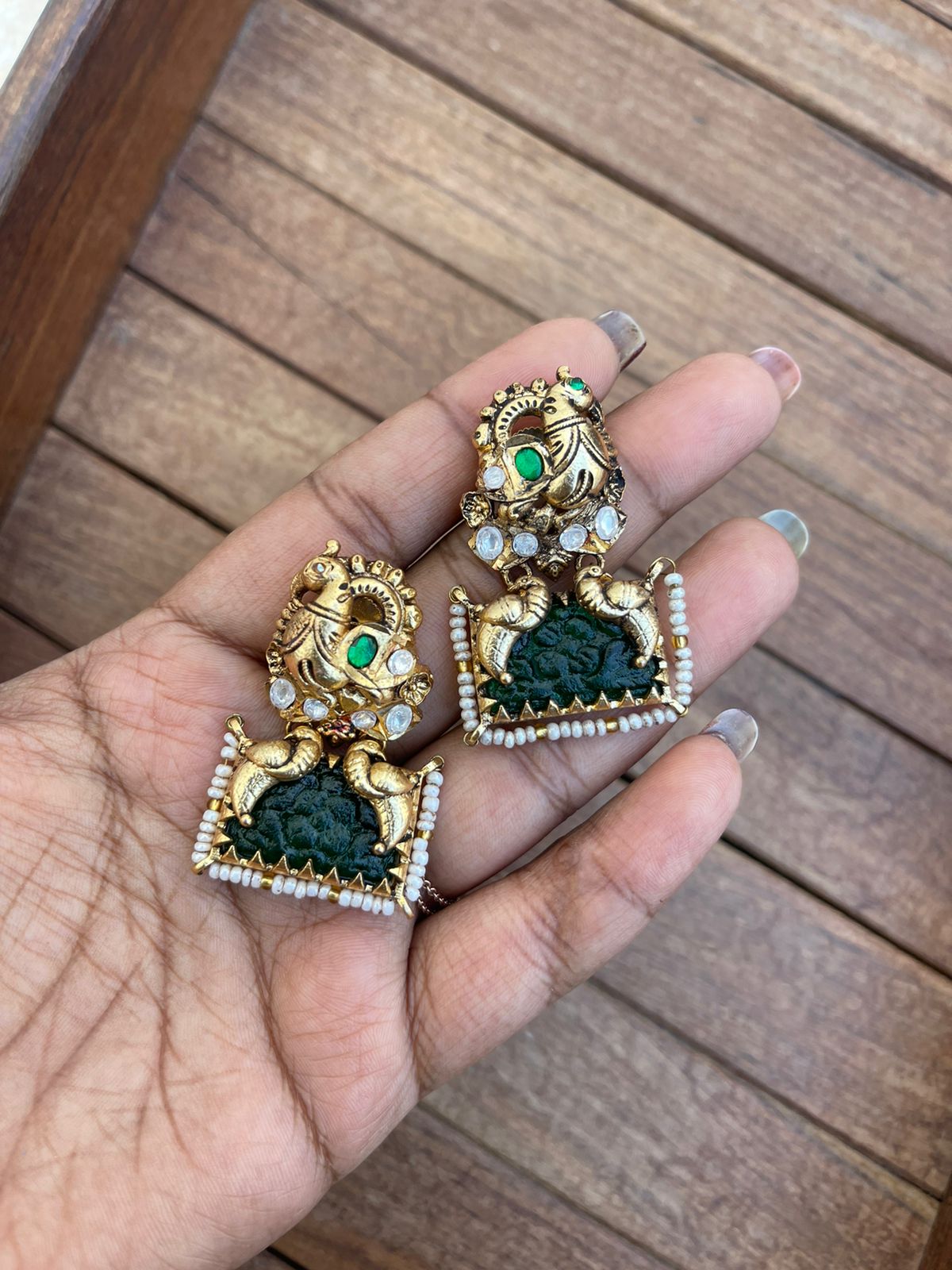 Peacock designer antique kundan earrings - Alluring Accessories