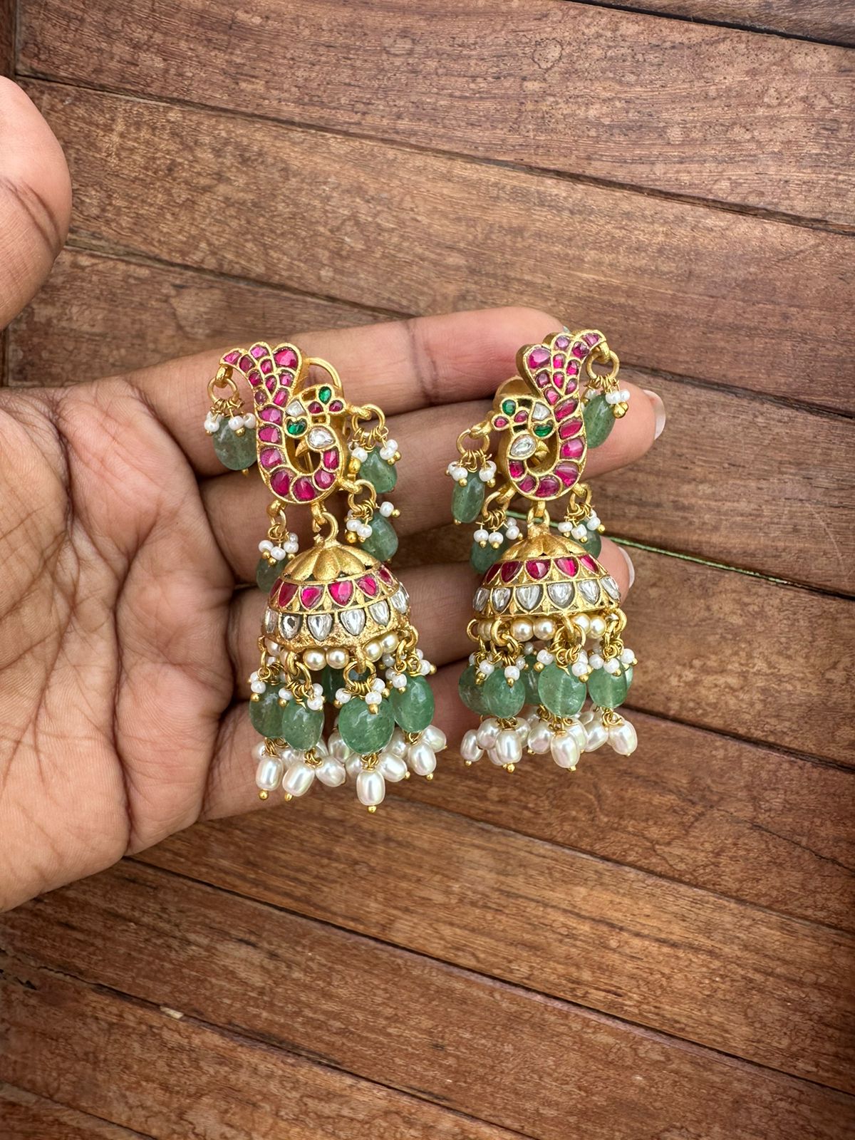 Peacock real kundan jhumkas design 3 - Alluring Accessories