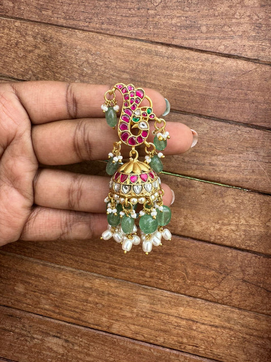 Peacock real kundan jhumkas design 3 - Alluring Accessories