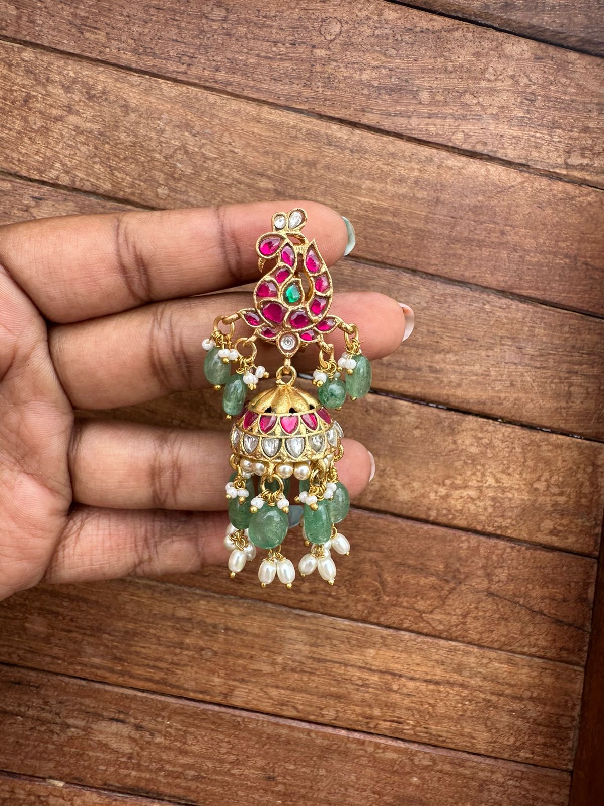 Peacock real kundan jhumkas design 4 - Alluring Accessories