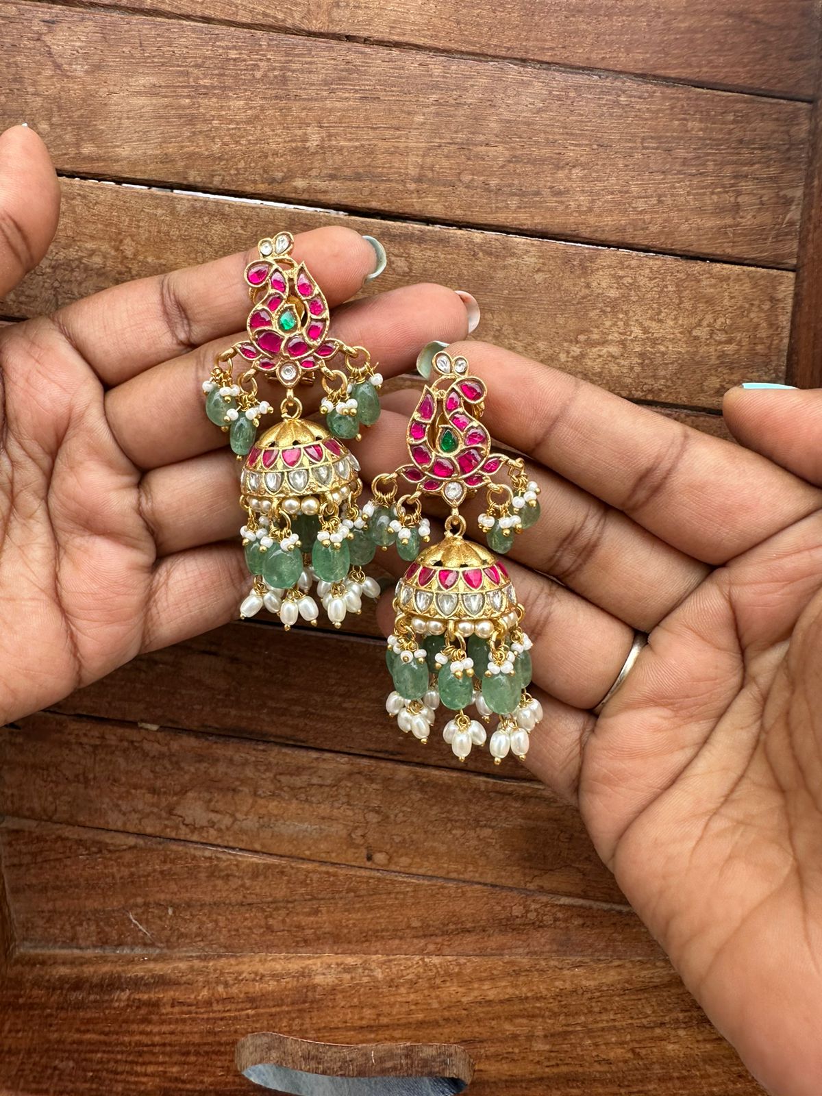 Peacock real kundan jhumkas design 4 - Alluring Accessories