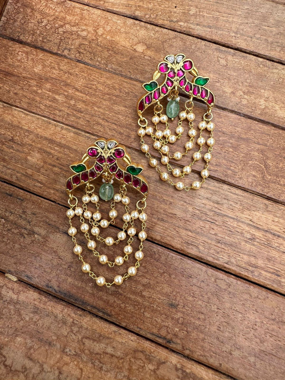 Peacock real kundan pearl hanging earrings - Alluring Accessories