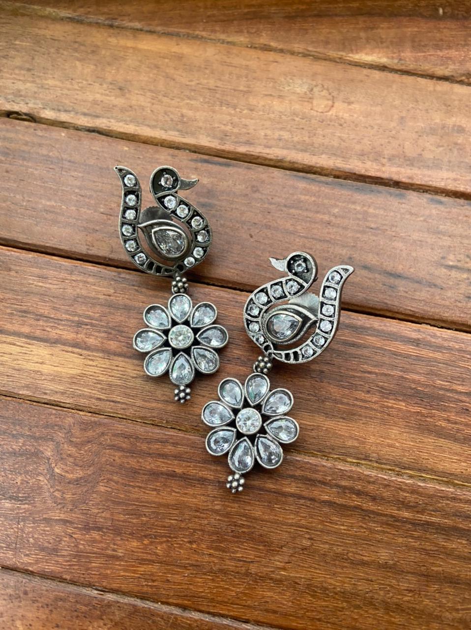 Peacock Stud Flower Drop AD stone earrings