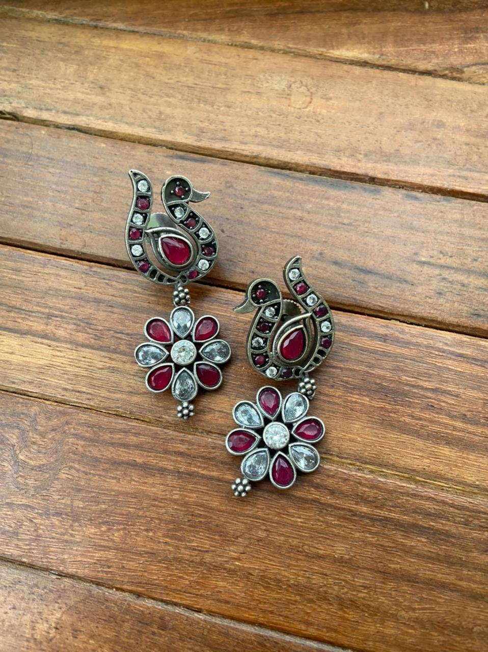 Peacock Stud Flower Drop AD stone earrings