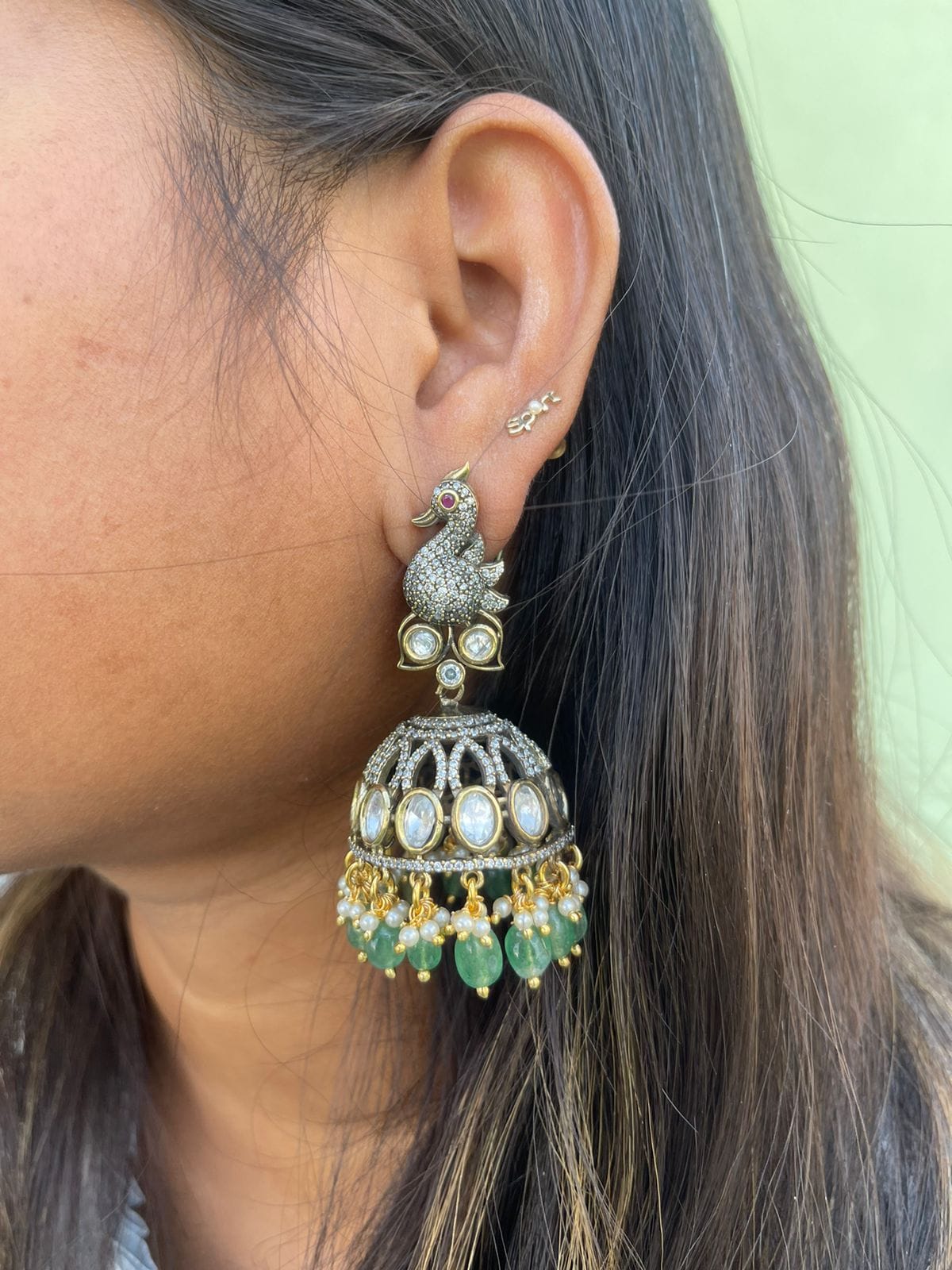 Peacock victorian kundan big jhumkas - Alluring Accessories