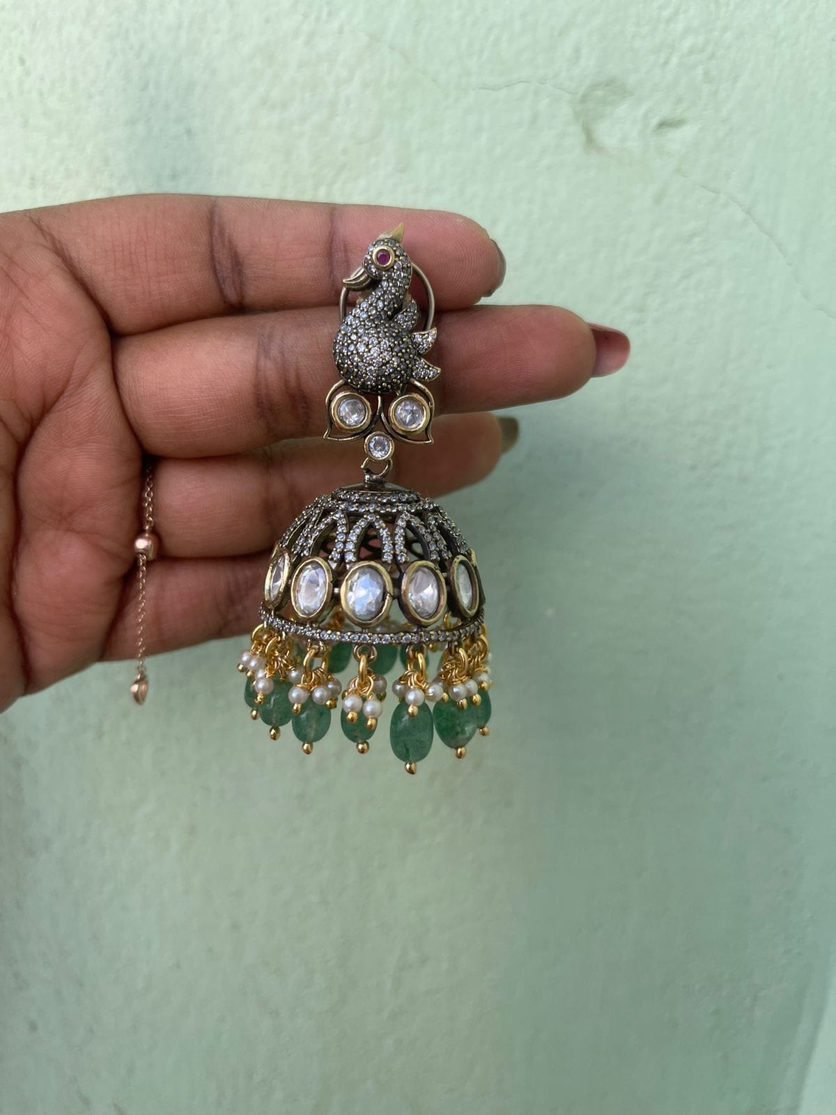 Peacock victorian kundan big jhumkas - Alluring Accessories