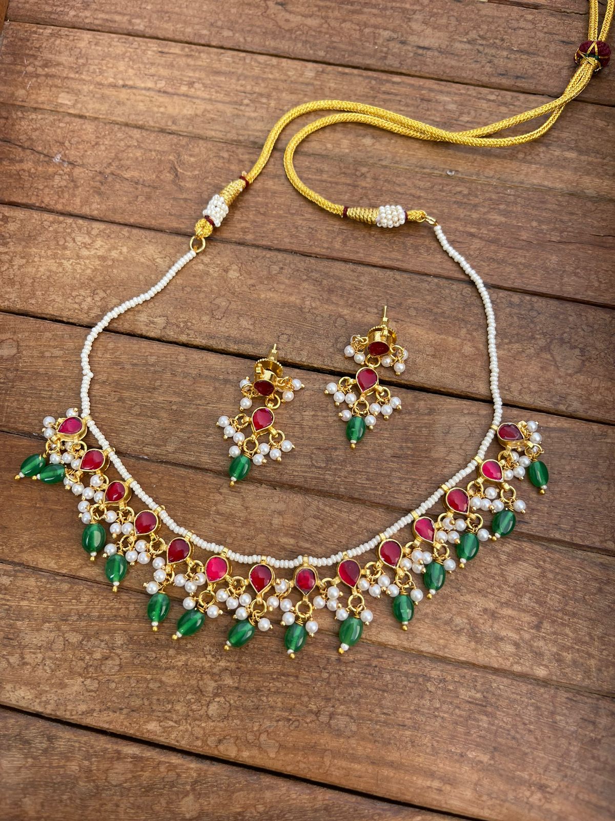 Pearl elegant real kundan jadau necklace with earrings - Alluring Accessories