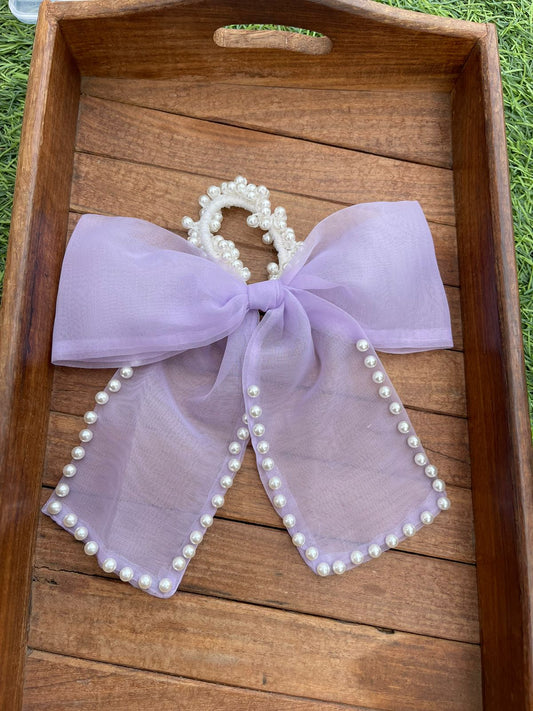 Pearl partywear big size bow scrunchie - Alluring Accessories