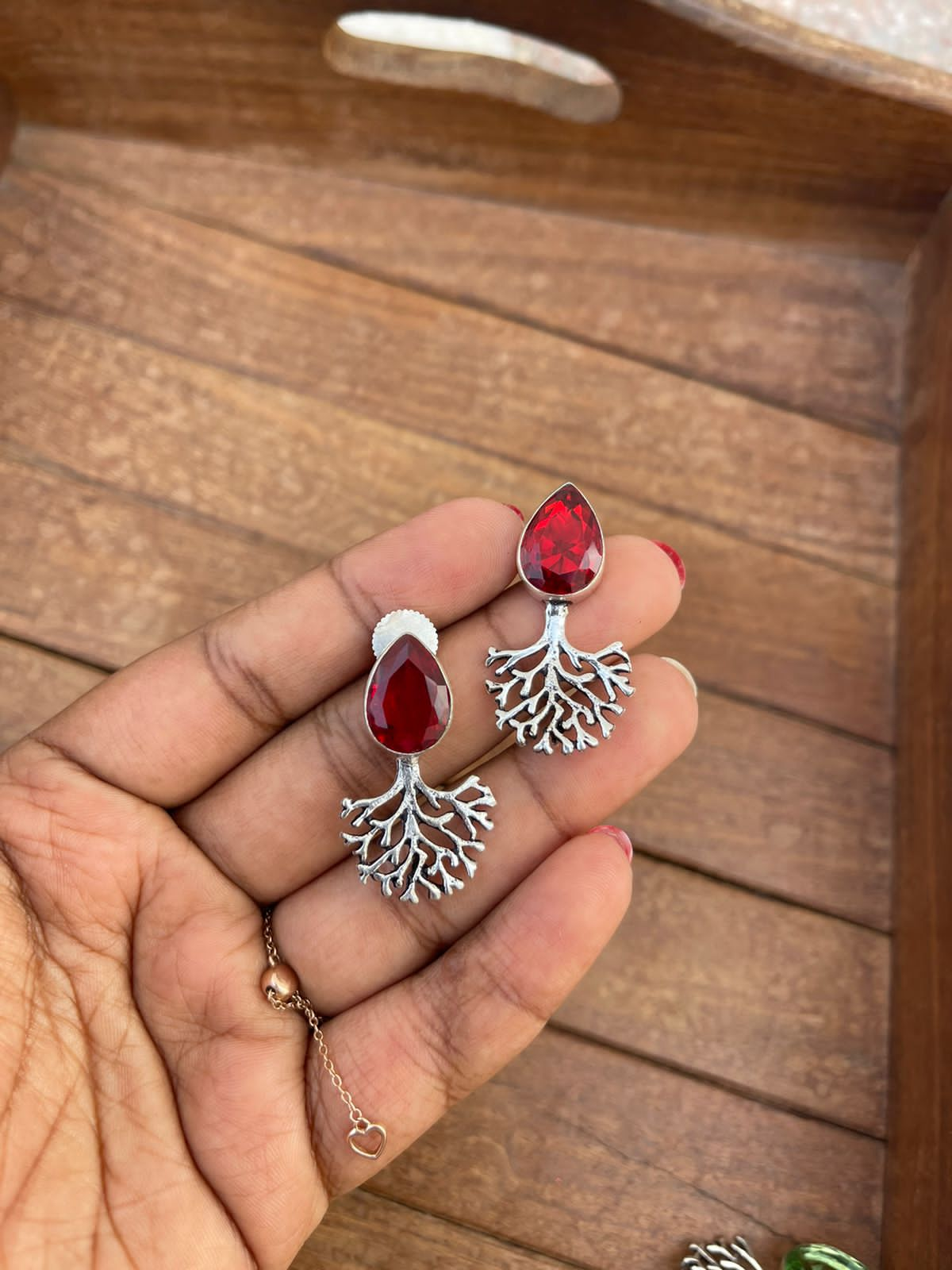 Pearl tree of life oxidised earrings - Alluring Accessories