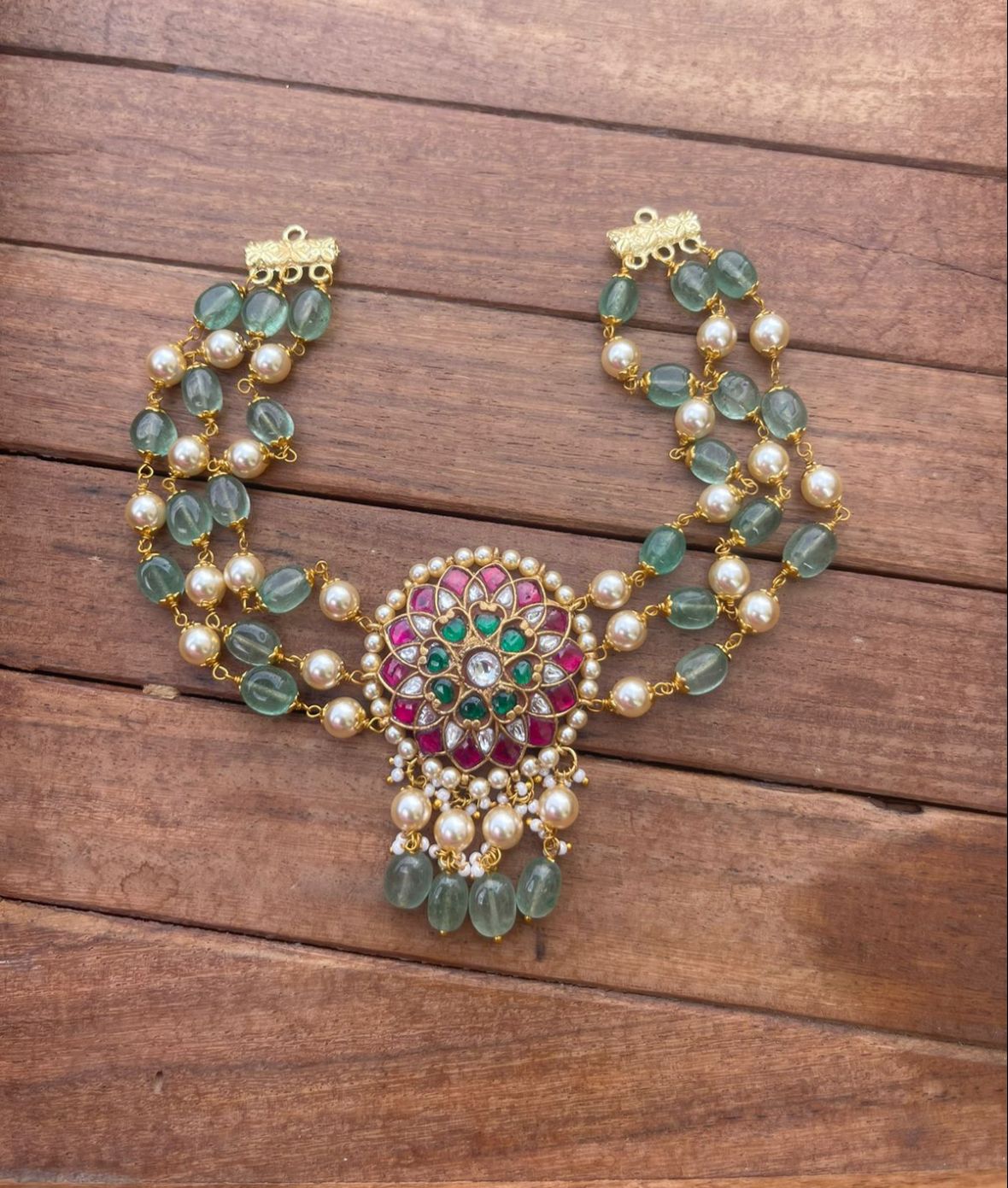 Pearls and monalisa beads real Kundan choker - Alluring Accessories