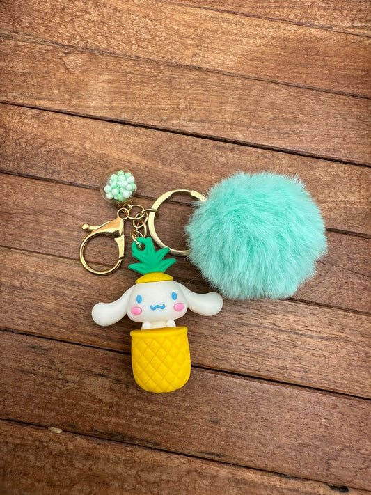 Pineapple green pom-pom keychain - Alluring Accessories