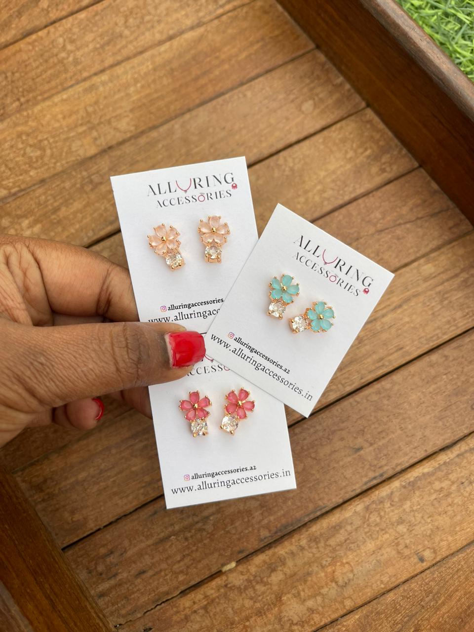 Pink blue red flower stone studs - Alluring Accessories