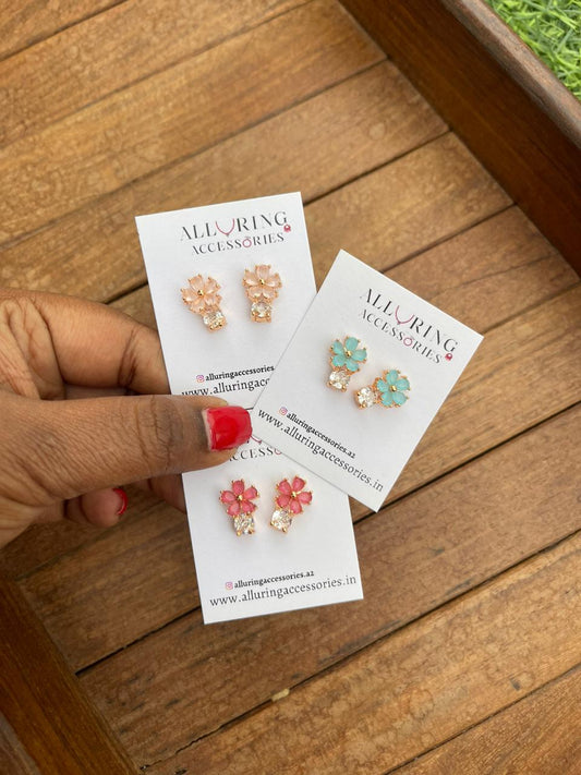 Pink blue red flower stone studs - Alluring Accessories