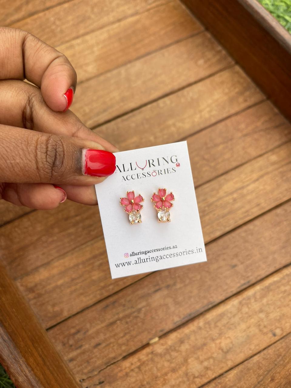 Pink blue red flower stone studs - Alluring Accessories