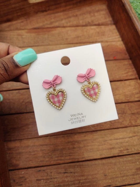 Pink bow heart earrings - Alluring Accessories