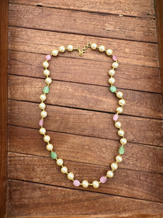 Pink green pastel pearl beads mala - Alluring Accessories