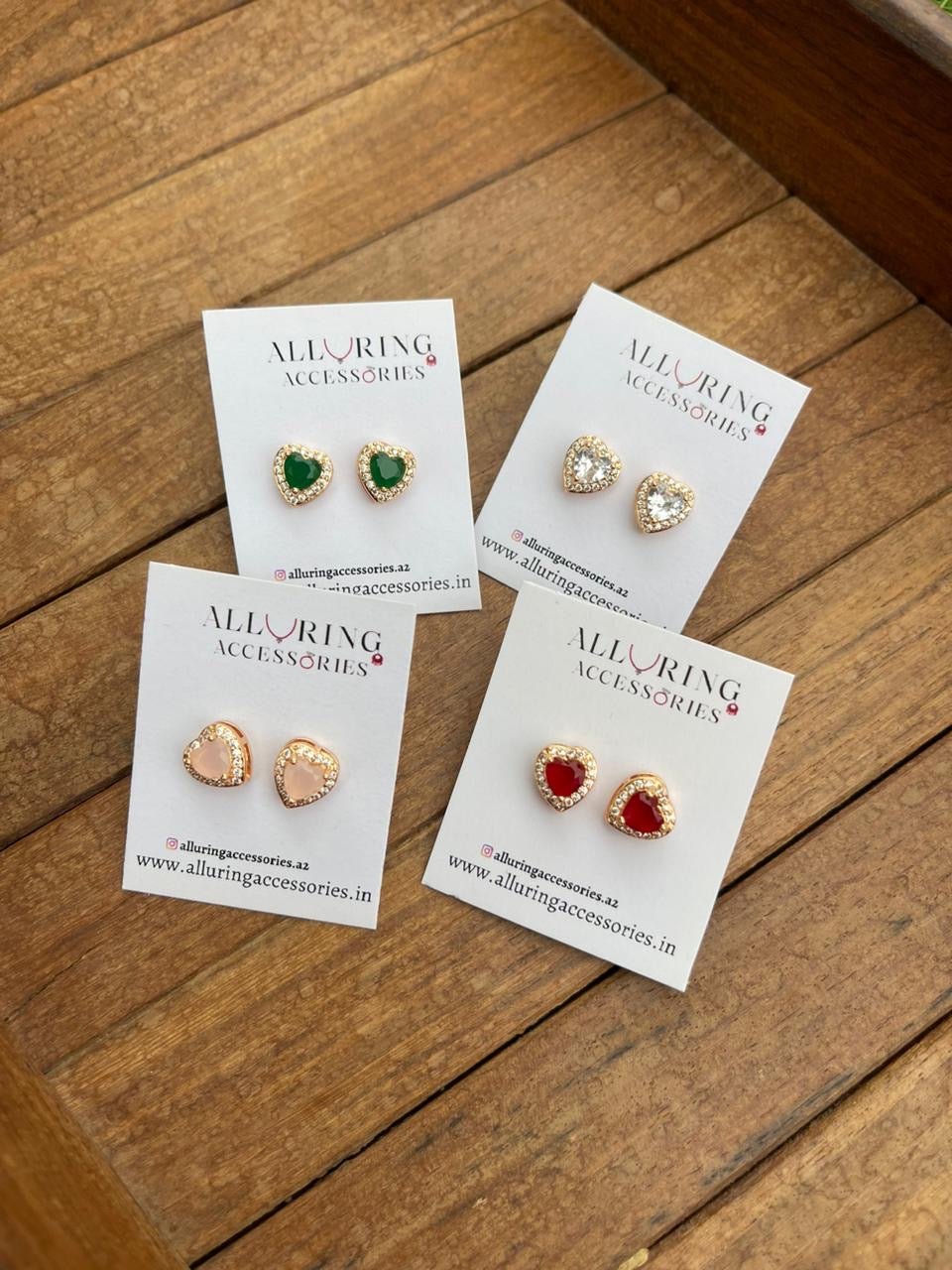 Pink red green white heart studs - Alluring Accessories