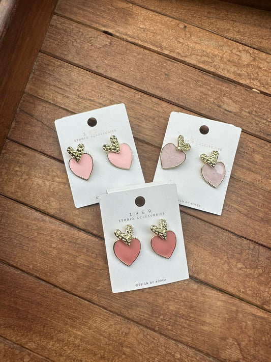 Pink shade dual heart earrings - Alluring Accessories