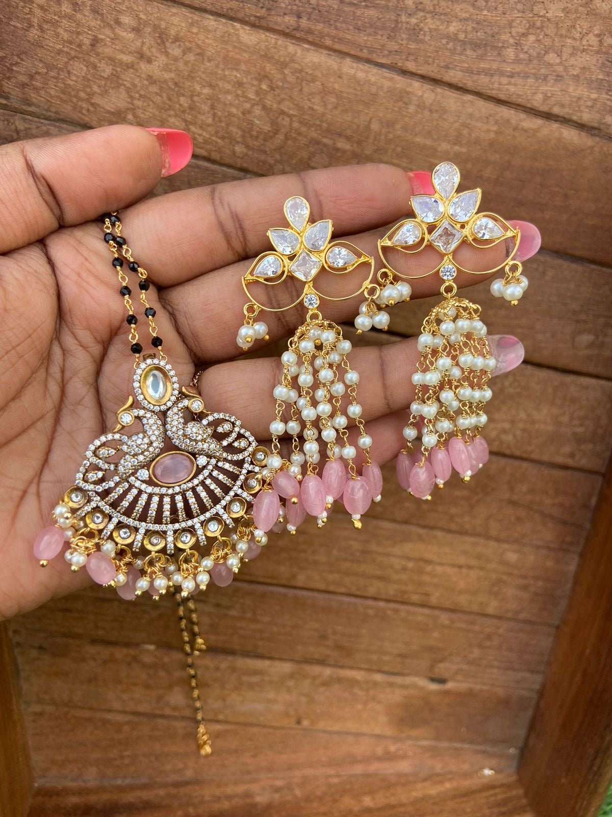 Pink victorian earrings and locket combo - Alluring Accessories