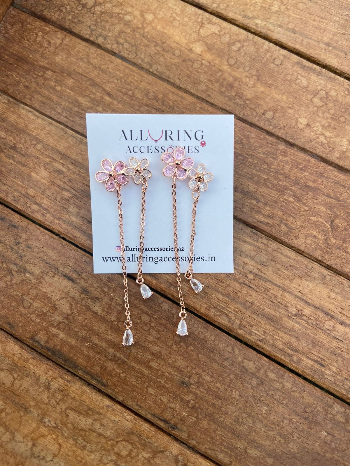 Pink white flower hanging stylish earrings - Alluring Accessories