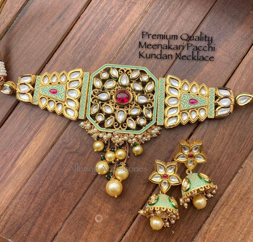 Premium quality meenakari pacchi kundan necklace - Alluring Accessories