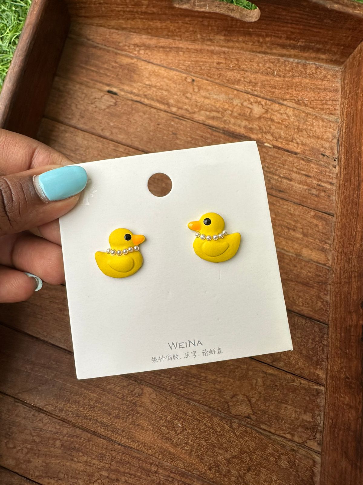 Quirky yellow pearl duck earrings - Alluring Accessories