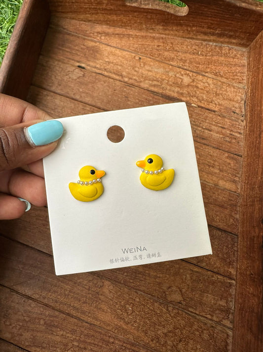 Quirky yellow pearl duck earrings - Alluring Accessories