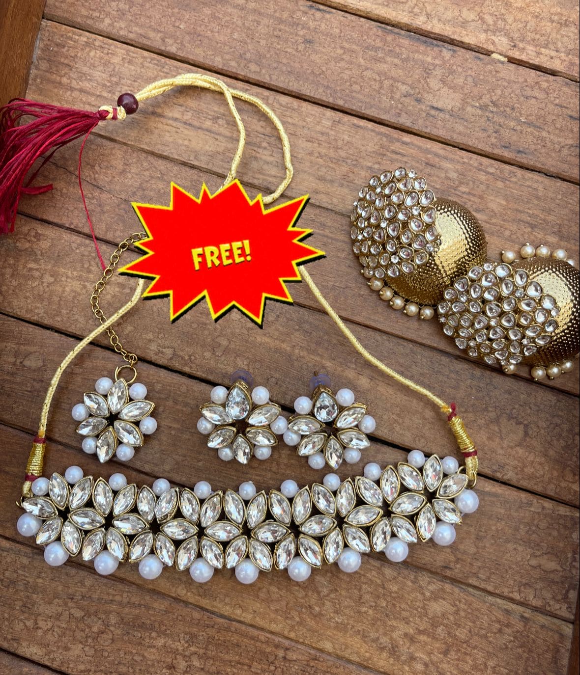 Rashmi kundan choker and clustered jhumkas free - Alluring Accessories