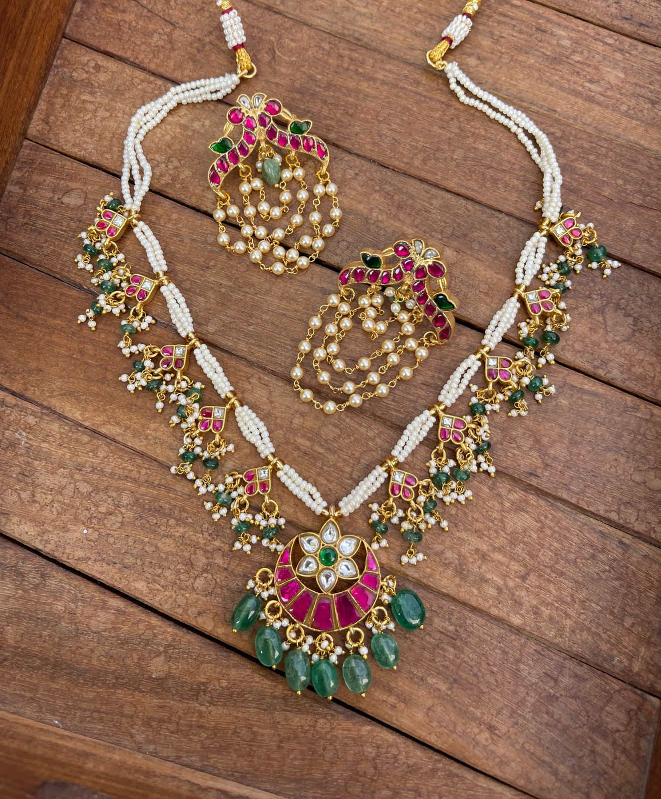 Real kundan chandbali necklace combo with earrings - Alluring Accessories