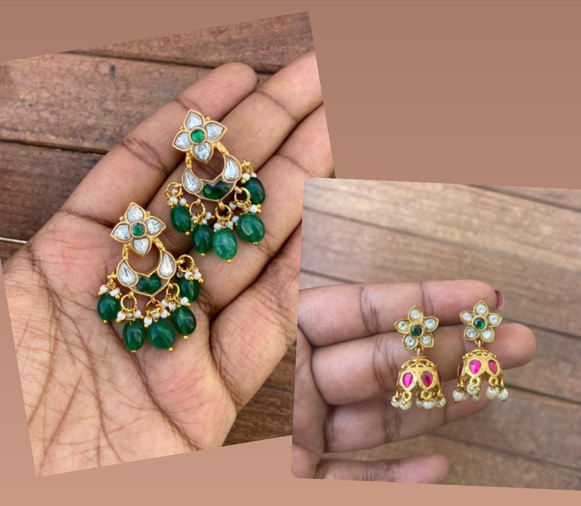 Real kundan chandbalis and jhumka combo - Alluring Accessories