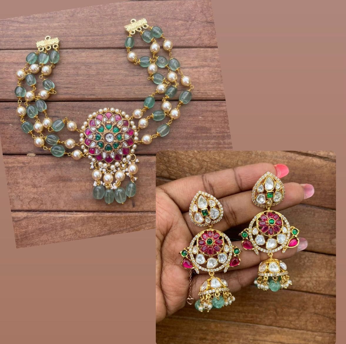 Real kundan choker and jhumkas combo - Alluring Accessories