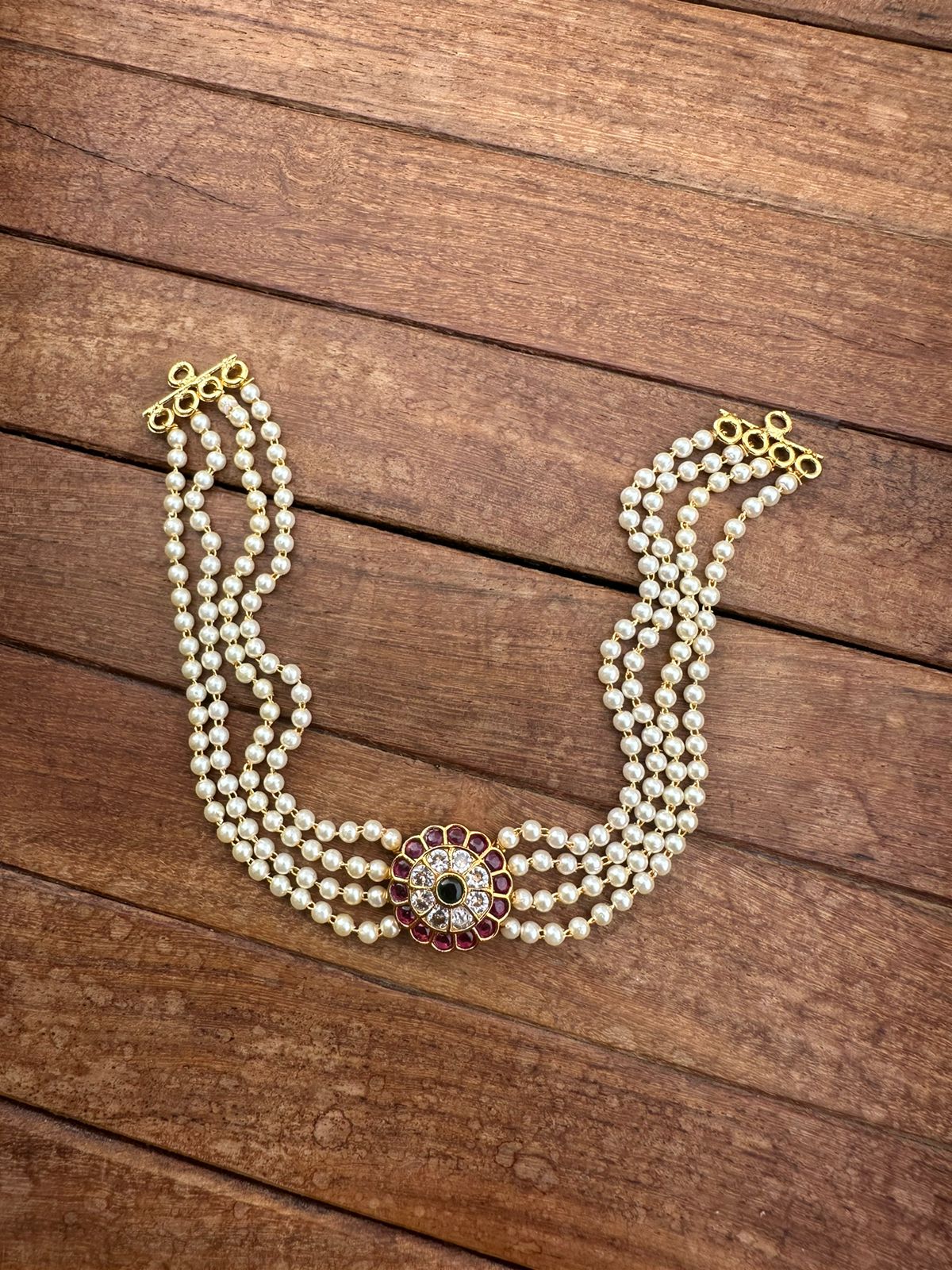 Real kundan flower pearl choker design 1 - Alluring Accessories