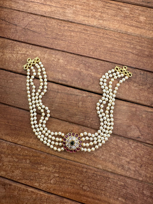 Real kundan flower pearl choker design 1 - Alluring Accessories