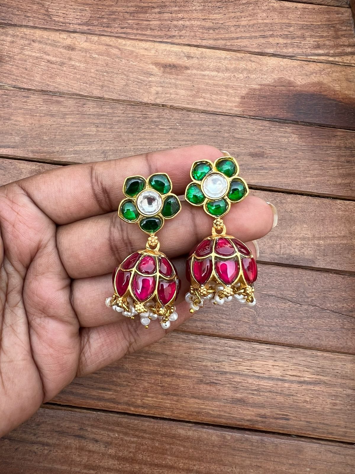 Real kundan jadau flower jhumkas