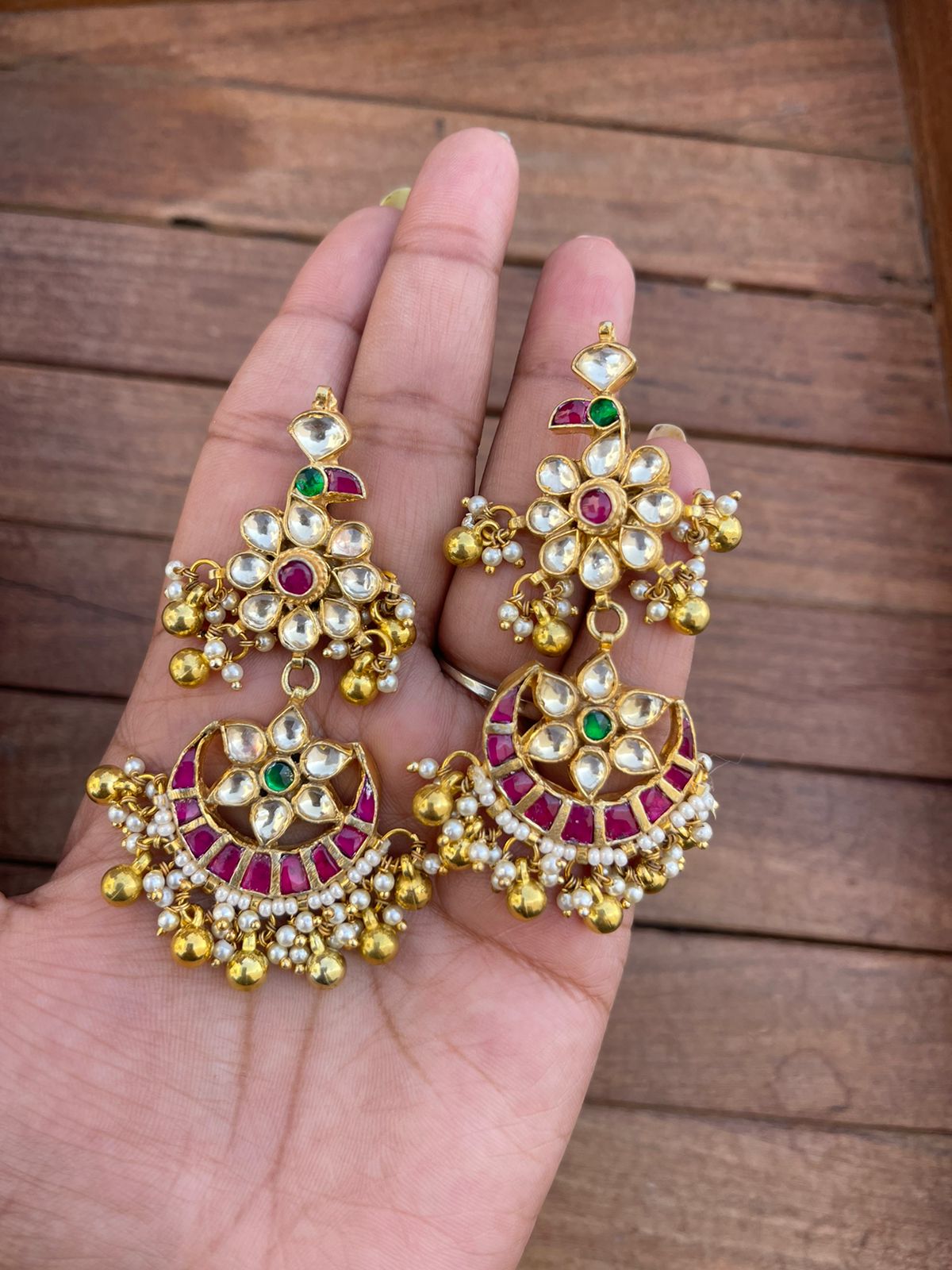 Real kundan jadau peacock chandbali earrings - Alluring Accessories