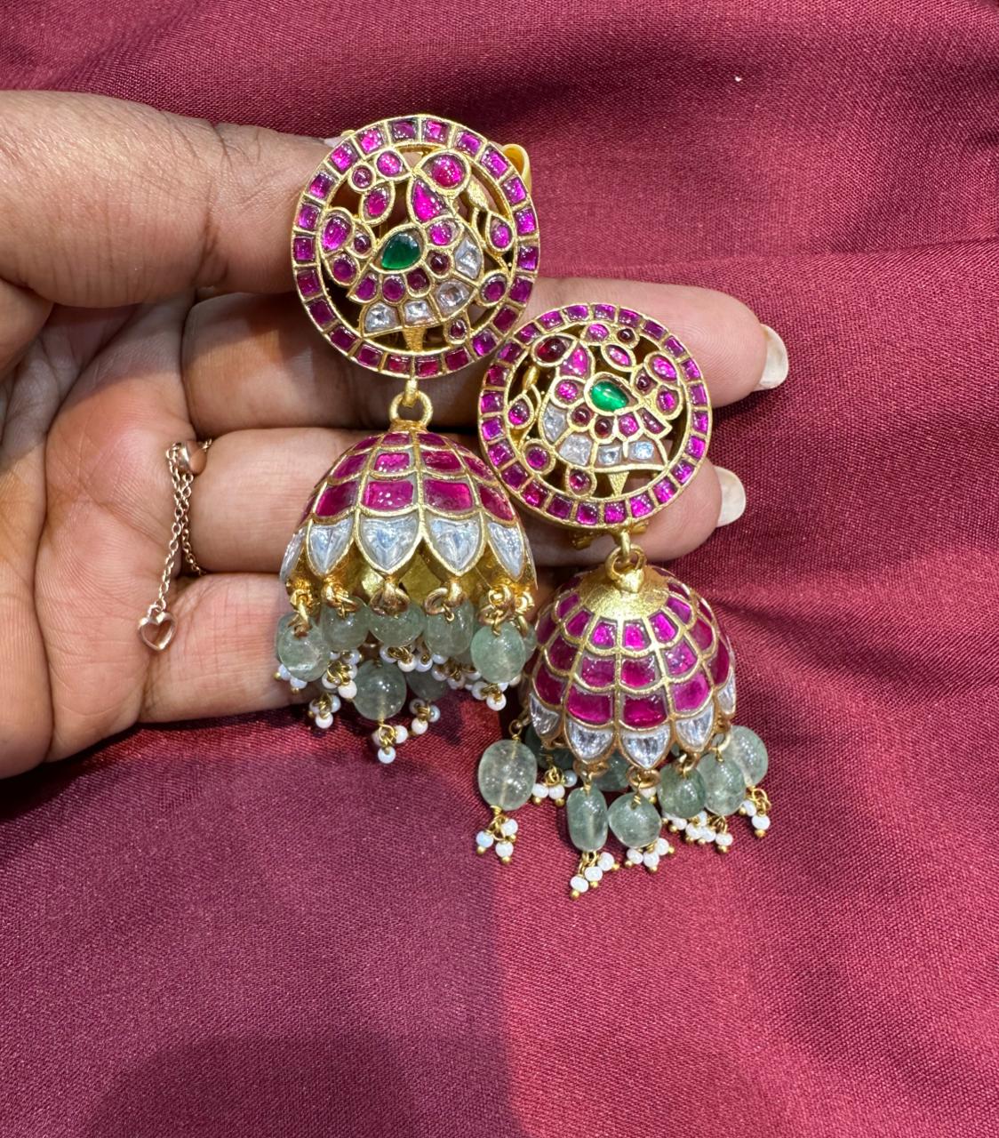 Real kundan jadau peacock jhumkas design 2 - Alluring Accessories